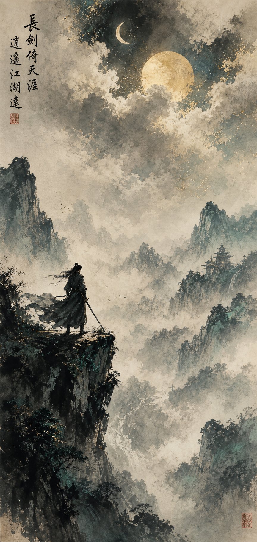 chinese ink wash landscape evoking xianxia and jianghu themes popular in username culture