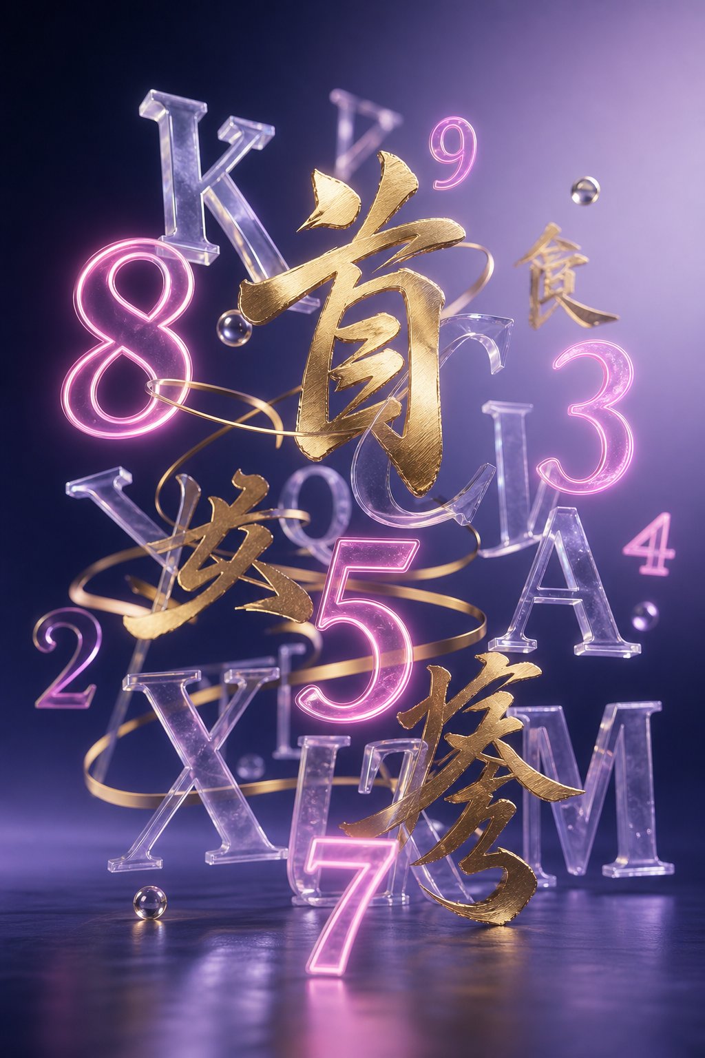 mixed script typography showing chinese characters blended with numbers and english text