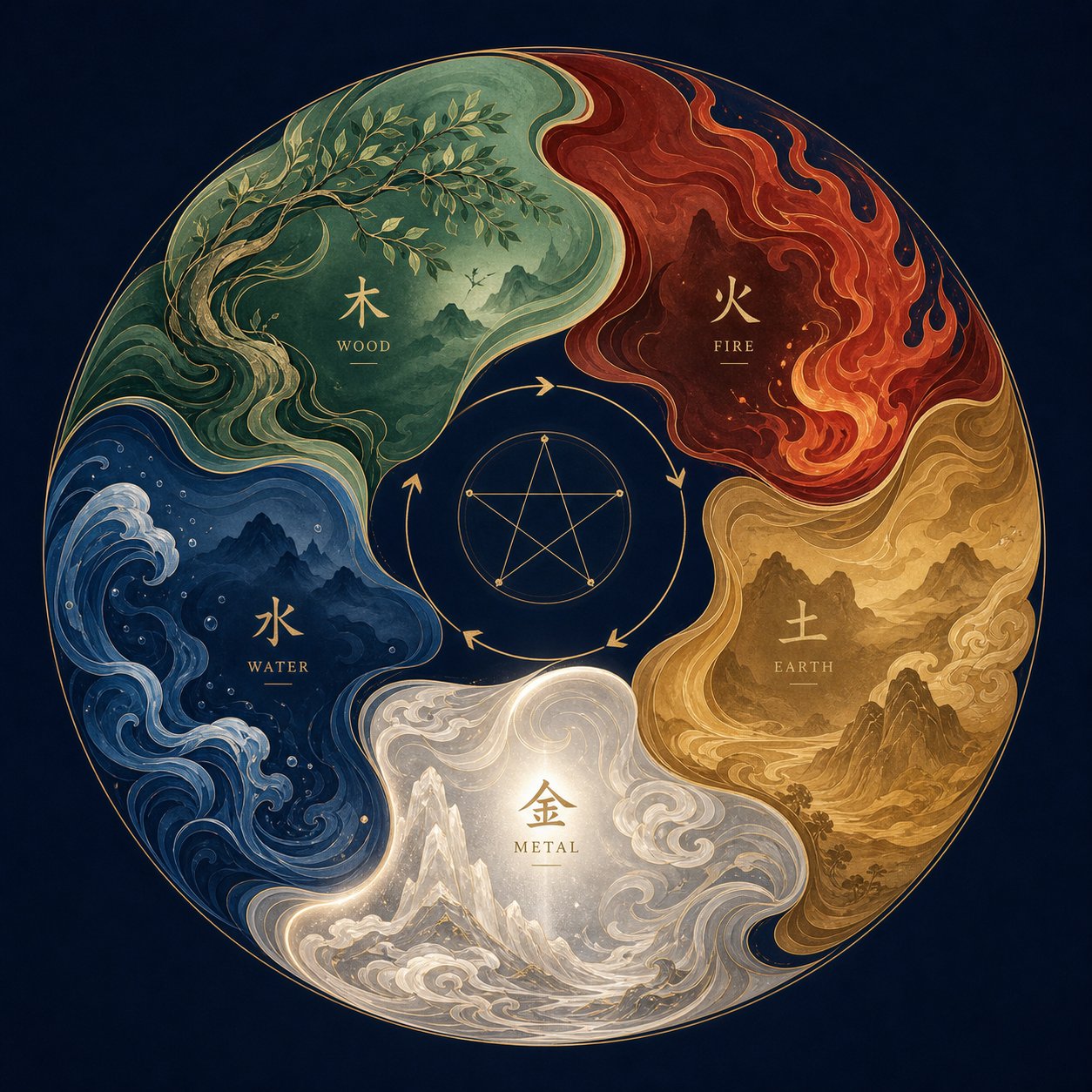 the five elements cycle showing how earth and water support metal energy in chinese naming philosophy