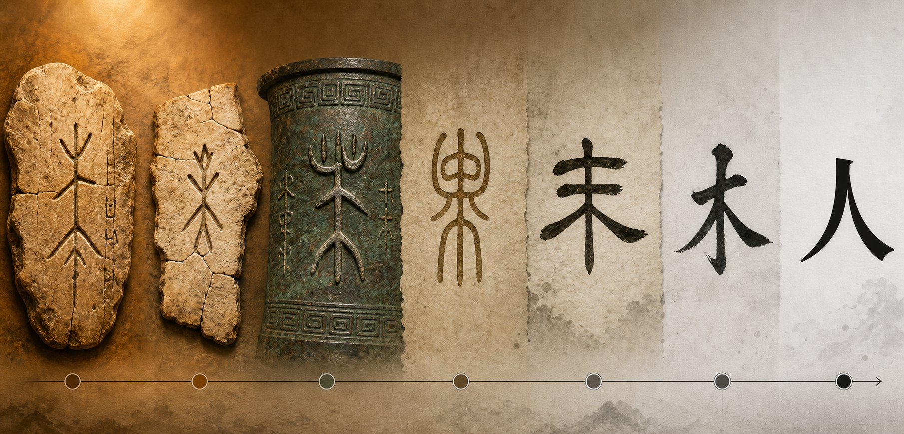 the horse character evolved from a recognizable animal pictograph on oracle bones to the streamlined modern form over three millennia