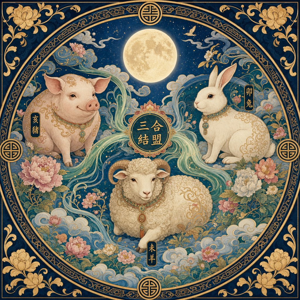 the san he harmony triangle connects the pig with the rabbit and sheep as natural zodiac allies