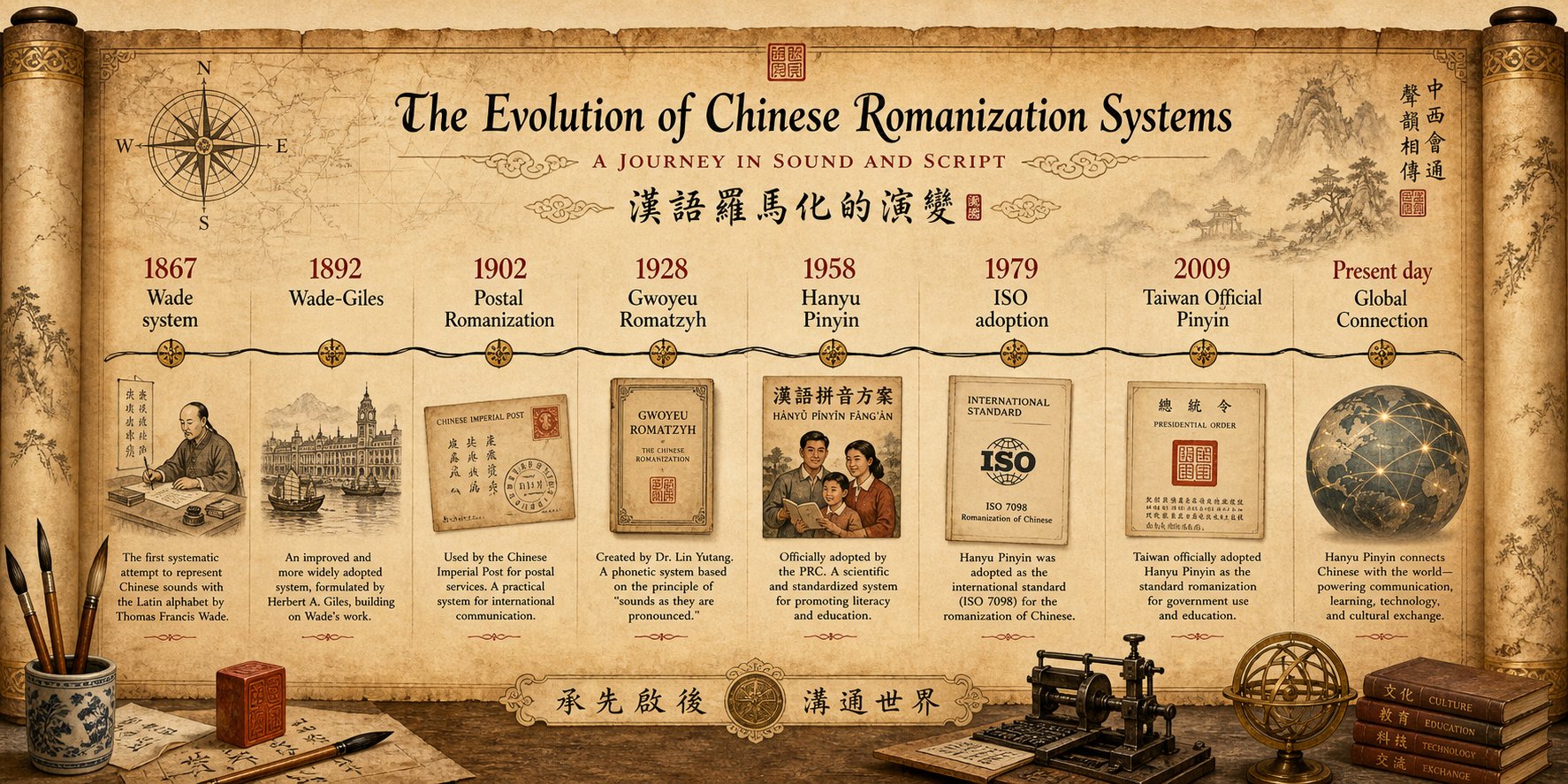 timeline of major chinese romanization systems from wade giles to modern pinyin